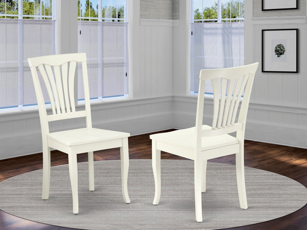 East West Furniture AVC-LWH-W Avon Dining Chairs - Slat Back Solid Wood Seat Chairs