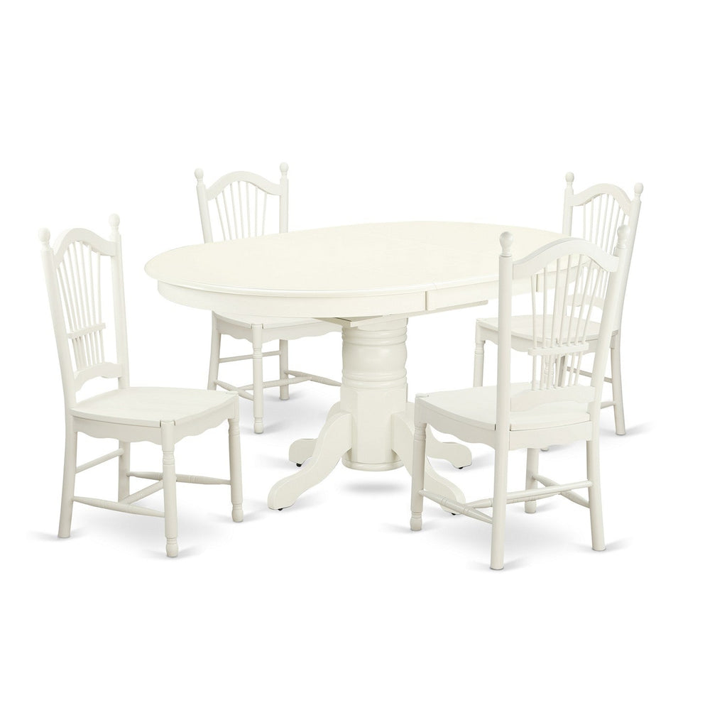 East West Furniture AVDO5-LWH-W 5 Piece Dining Room Furniture Set Includes an Oval Kitchen Table with Butterfly Leaf and 4 Dining Chairs, 42x60 Inch, Linen White