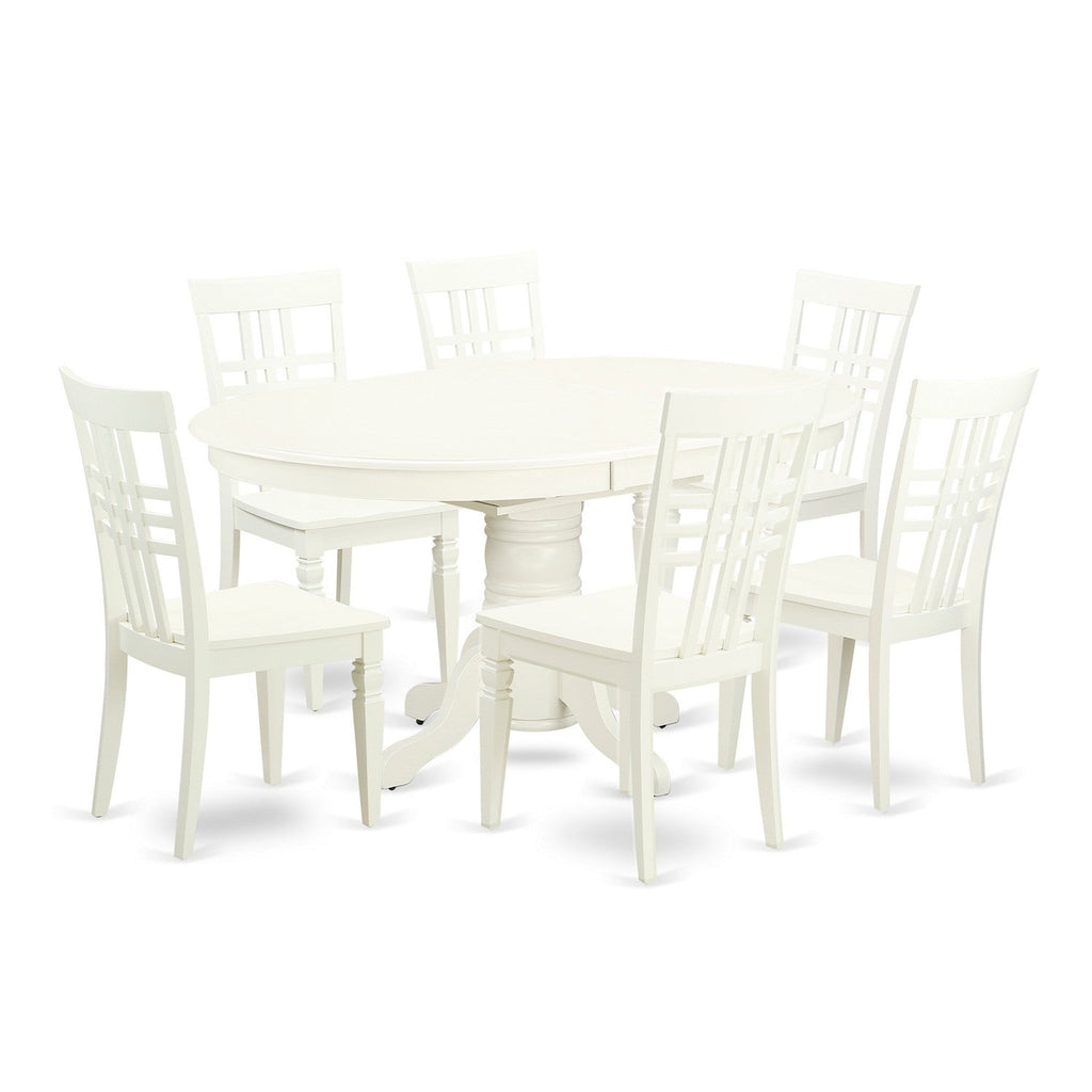 East West Furniture AVLG7-LWH-W 7 Piece Dining Table Set Consist of an Oval Dining Room Table with Butterfly Leaf and 6 Wood Seat Chairs, 42x60 Inch, Linen White