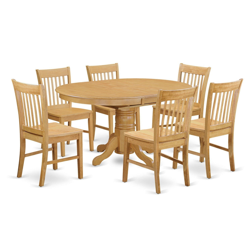 East West Furniture AVNO7-OAK-W 7 Piece Dining Set Consist of an Oval Dining Table with Butterfly Leaf and 6 Kitchen Chairs, 42x60 Inch, Oak