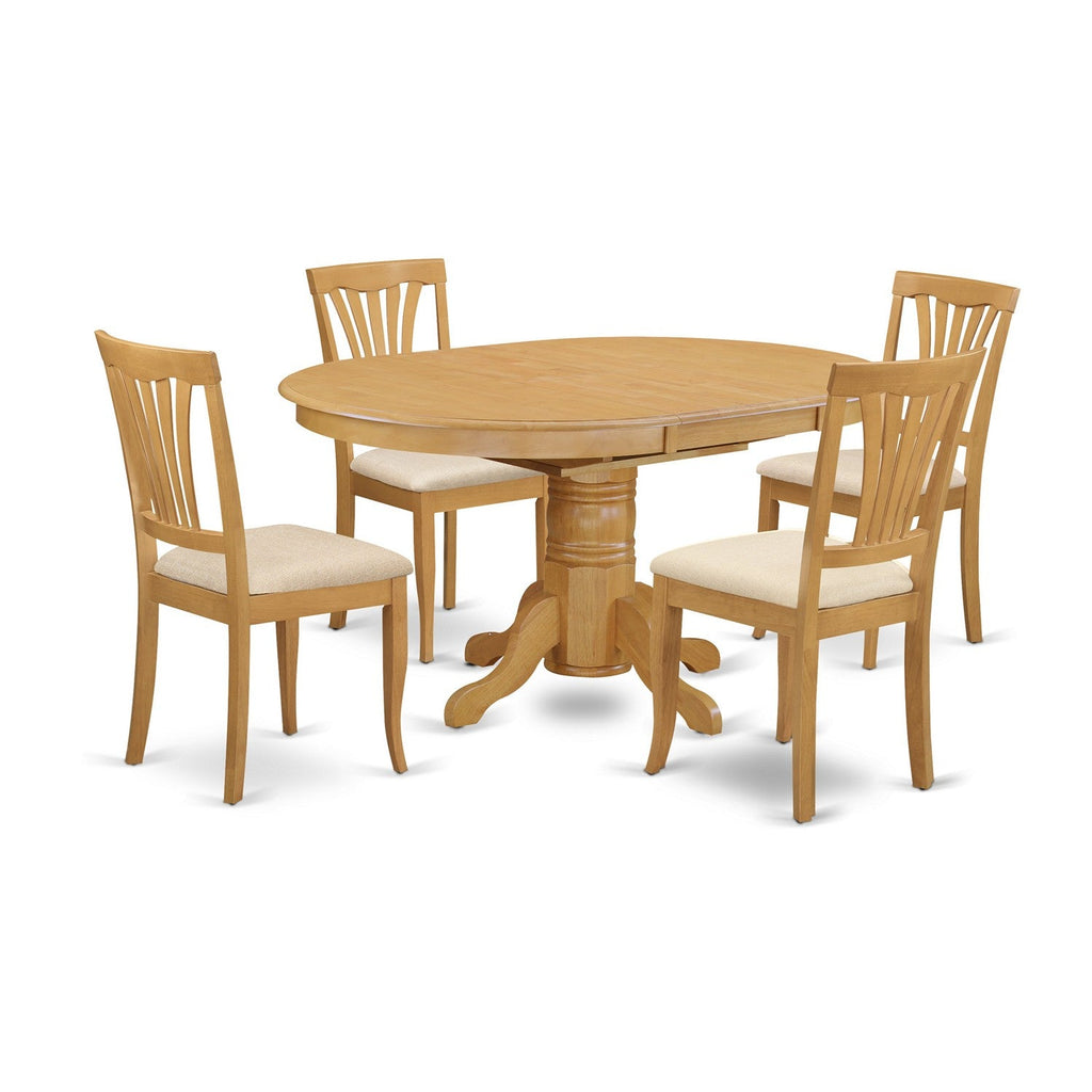 East West Furniture AVON5-OAK-C 5 Piece Dining Room Table Set Includes an Oval Wooden Table with Butterfly Leaf and 4 Linen Fabric Kitchen Dining Chairs, 42x60 Inch, Oak