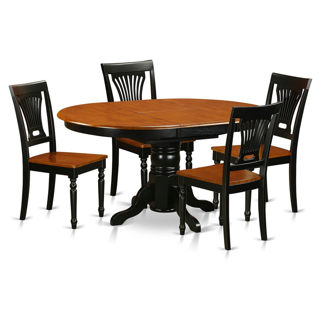 East West Furniture AVPL5-BCH-W 5 Piece Kitchen Table Set for 4 Includes an Oval Dining Room Table with Butterfly Leaf and 4 Solid Wood Seat Chairs, 42x60 Inch, Black & Cherry