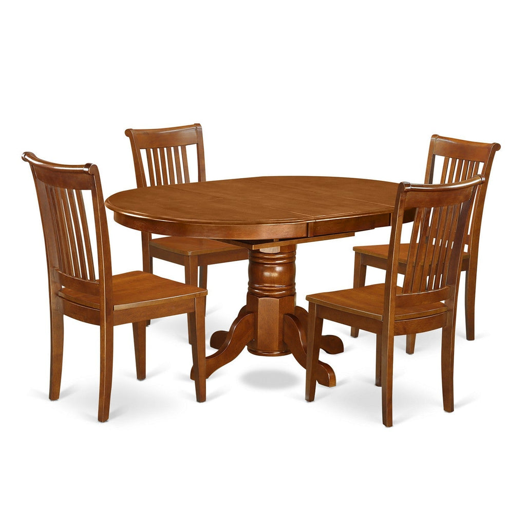 East West Furniture AVPO5-SBR-W 5 Piece Dining Room Table Set Includes an Oval Kitchen Table with Butterfly Leaf and 4 Dining Chairs, 42x60 Inch, Saddle Brown