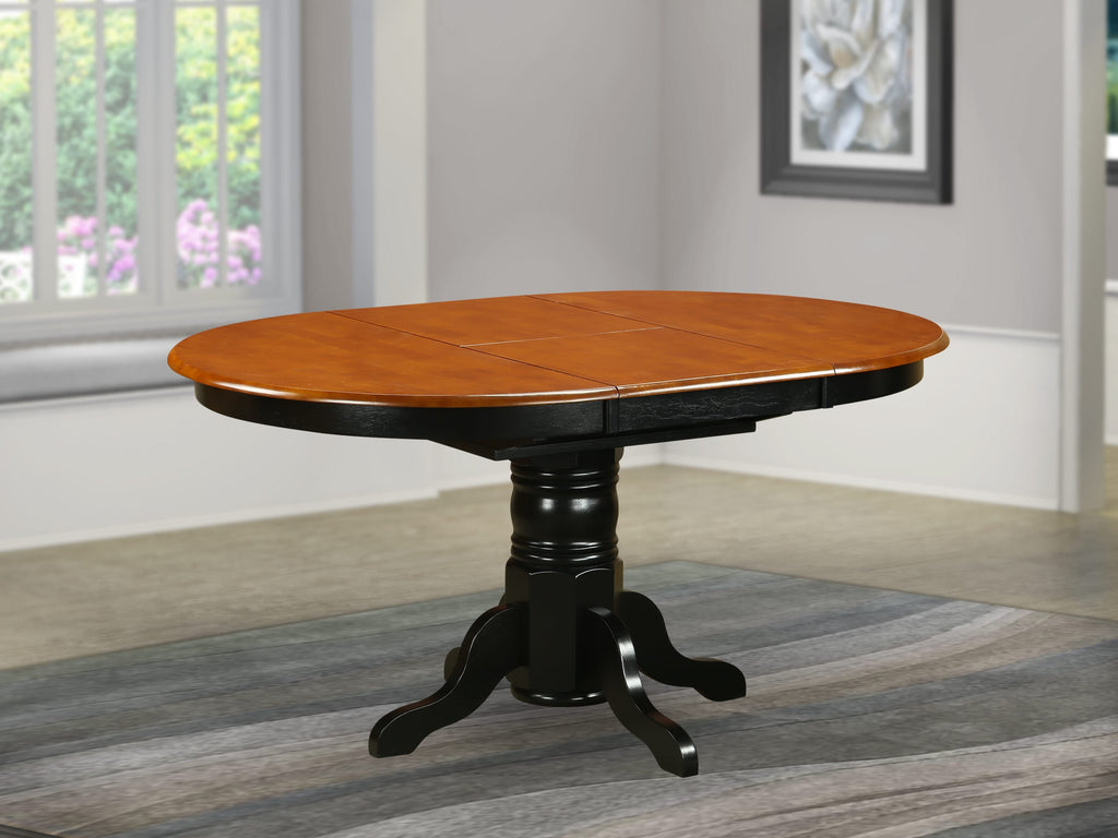 East West Furniture AVT-BLK-TP Avon Kitchen Dining Table - an Oval Wooden Table Top with Butterfly Leaf & Pedestal Base