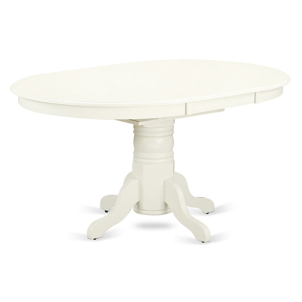 East West Furniture AVT-LWH-TP Avon Dining Room Table - an Oval kitchen Table Top with Butterfly Leaf & Pedestal Base, 42x60 Inch, Linen White