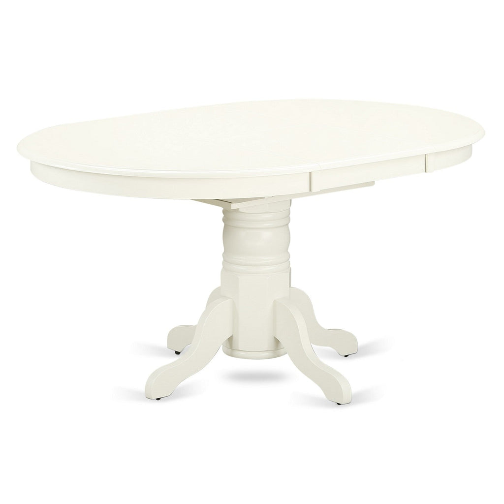 East West Furniture AVT-LWH-TP Avon Dining Room Table - an Oval kitchen Table Top with Butterfly Leaf & Pedestal Base, 42x60 Inch, Linen White