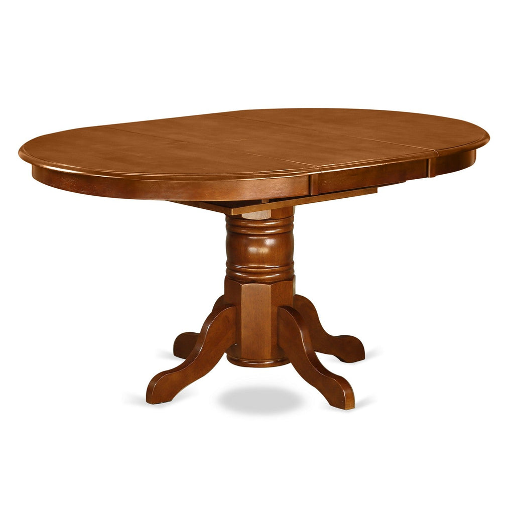 East West Furniture AVT-SBR-TP Avon Kitchen Dining Table - an Oval Wooden Table Top with Butterfly Leaf & Pedestal Base, 42x60 Inch, Saddle Brown