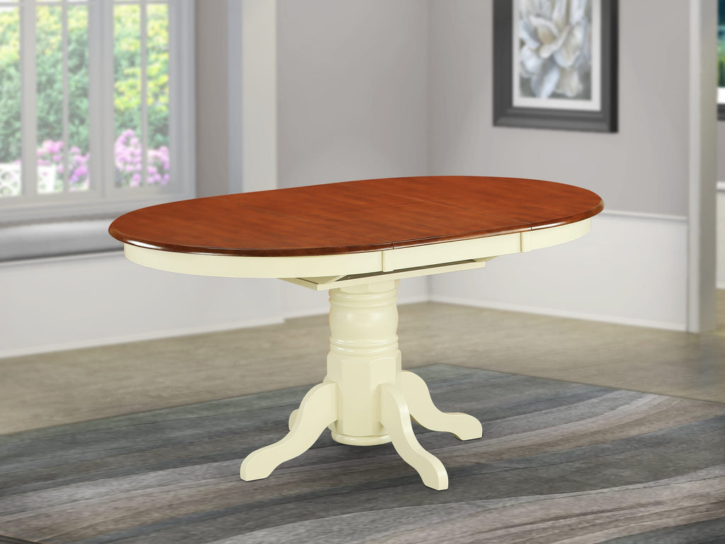 East West Furniture AVT-WHI-TP Avon Dining Table - an Oval Wooden Table Top with Butterfly Leaf & Pedestal Base