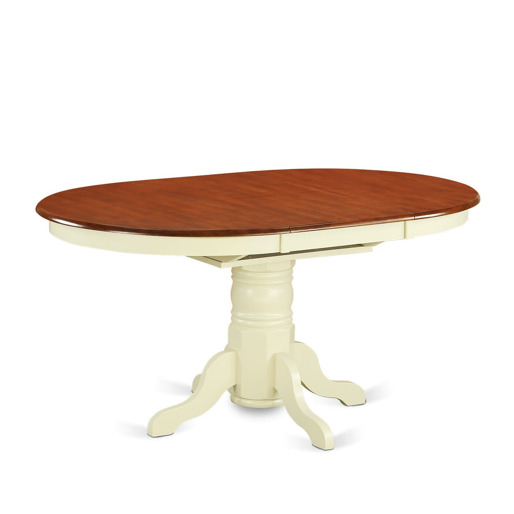 East West Furniture AVT-WHI-TP Avon Dining Table - an Oval Wooden Table Top with Butterfly Leaf & Pedestal Base, 42x60 Inch, Buttermilk & Cherry