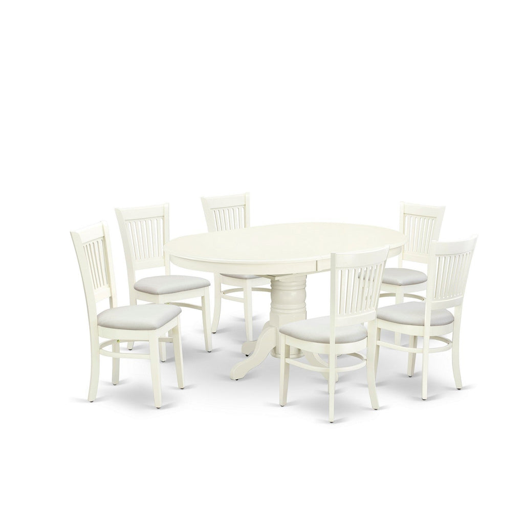 East West Furniture AVVA7-LWH-C 7 Piece Dining Room Table Set Consist of an Oval Kitchen Table with Butterfly Leaf and 6 Linen Fabric Upholstered Dining Chairs, 42x60 Inch, Linen White