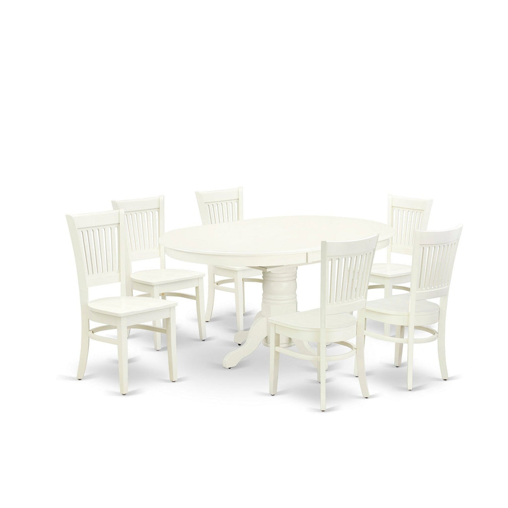 East West Furniture AVVA7-LWH-W 7 Piece Dining Set Consist of an Oval Dining Room Table with Butterfly Leaf and 6 Wood Seat Chairs, 42x60 Inch, Linen White