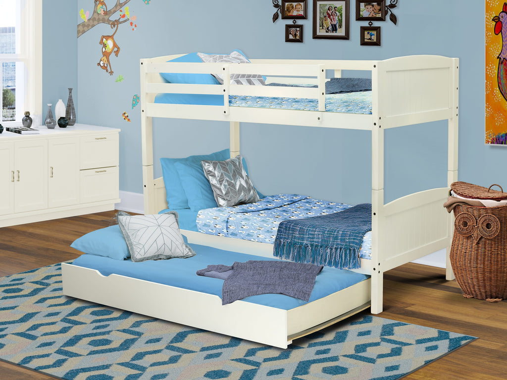 East West Furniture AYB-05-TU Albury Twin Bunk Bed in White Finish with Convertible Trundle & Drawer