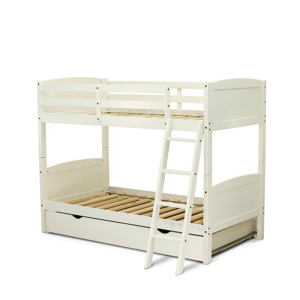 East West Furniture AYB-05-TU Albury Twin Bunk Bed in White Finish with Convertible Trundle & Drawer