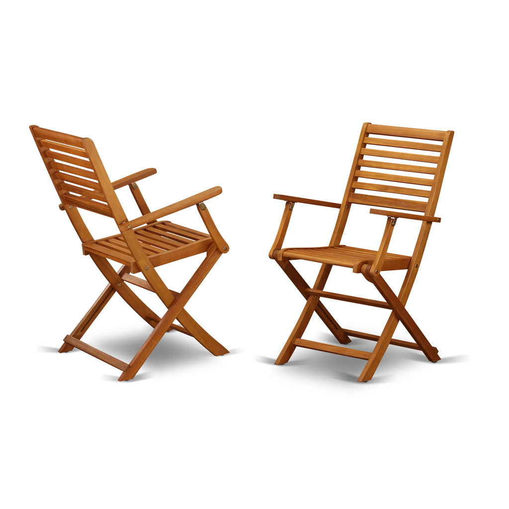 East West Furniture DEBS92CANA 9 Piece Outdoor Patio Dining Sets Includes a Rectangle Acacia Wood Table and 2 Folding Arm Chairs with 6 Side Chairs