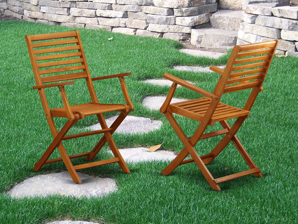 East West Furniture BBSCANA Beasley Folding Patio Dining Chairs With Arm Rest - Acacia Wood