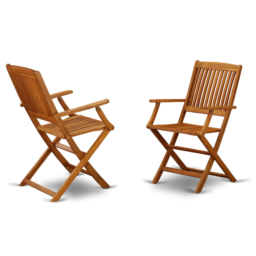 East West Furniture DECM52CANA 5 Piece Patio Bistro Dining Set Includes a Rectangle Outdoor Acacia Wood Table and 2 Folding Arm Chairs with 2 Side Chairs