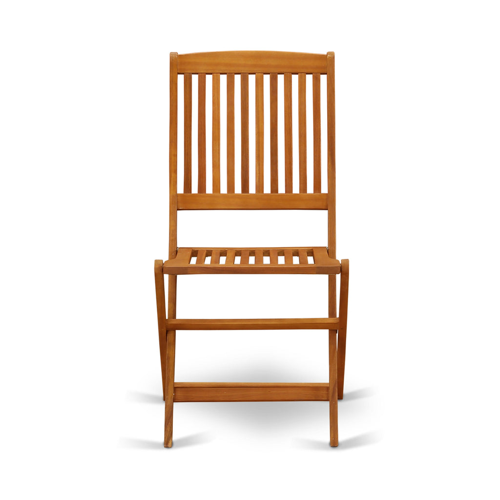 East West Furniture DECM52CANA 5 Piece Patio Bistro Dining Set Includes a Rectangle Outdoor Acacia Wood Table and 2 Folding Arm Chairs with 2 Side Chairs