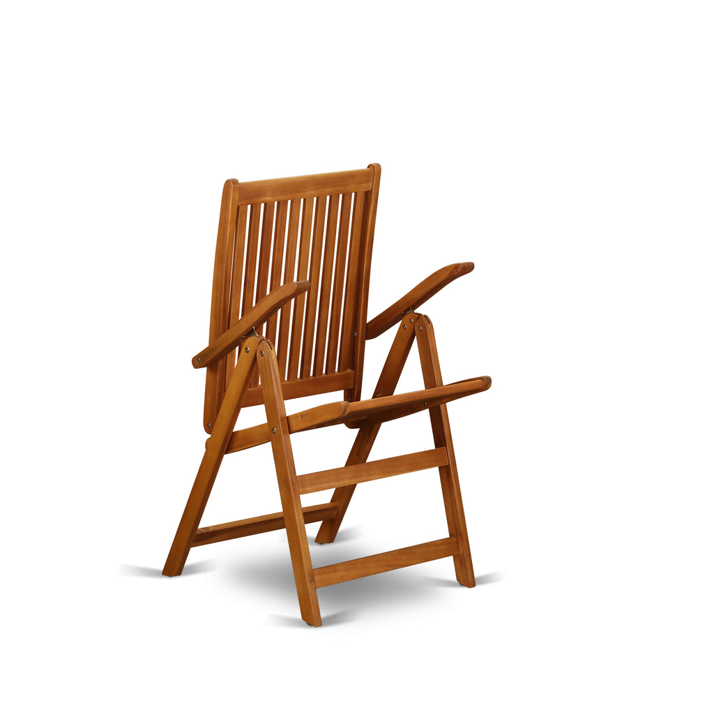 East West Furniture DECN5C5NA 5 Piece Outdoor Patio Dining Sets Includes a Rectangle Acacia Wood Table and 4 Folding Adjustable Arm Chairs