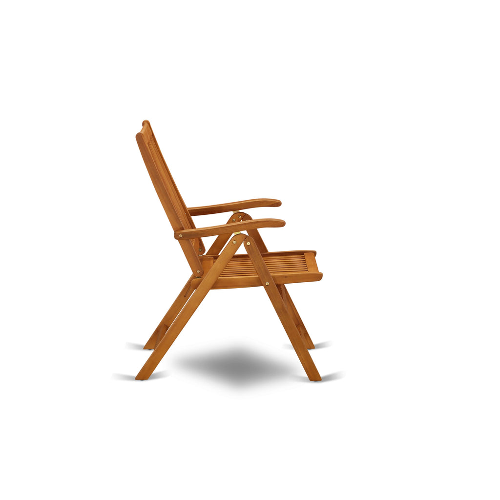 East West Furniture DECN5C5NA 5 Piece Outdoor Patio Dining Sets Includes a Rectangle Acacia Wood Table and 4 Folding Adjustable Arm Chairs