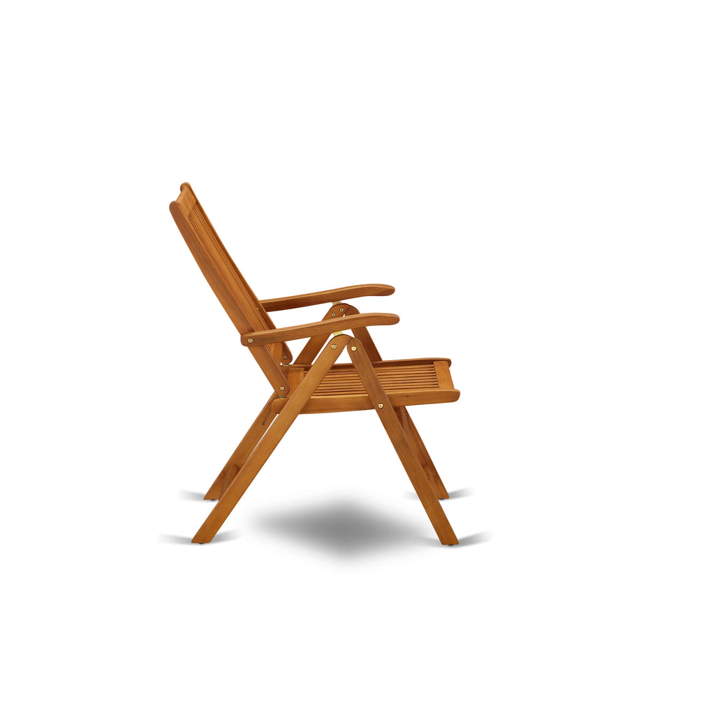 East West Furniture DECN5C5NA 5 Piece Outdoor Patio Dining Sets Includes a Rectangle Acacia Wood Table and 4 Folding Adjustable Arm Chairs