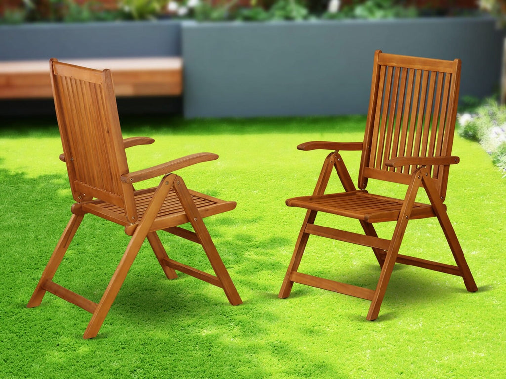 East West Furniture DECN5C5NA 5 Piece Outdoor Patio Dining Sets Includes a Rectangle Acacia Wood Table and 4 Folding Adjustable Arm Chairs