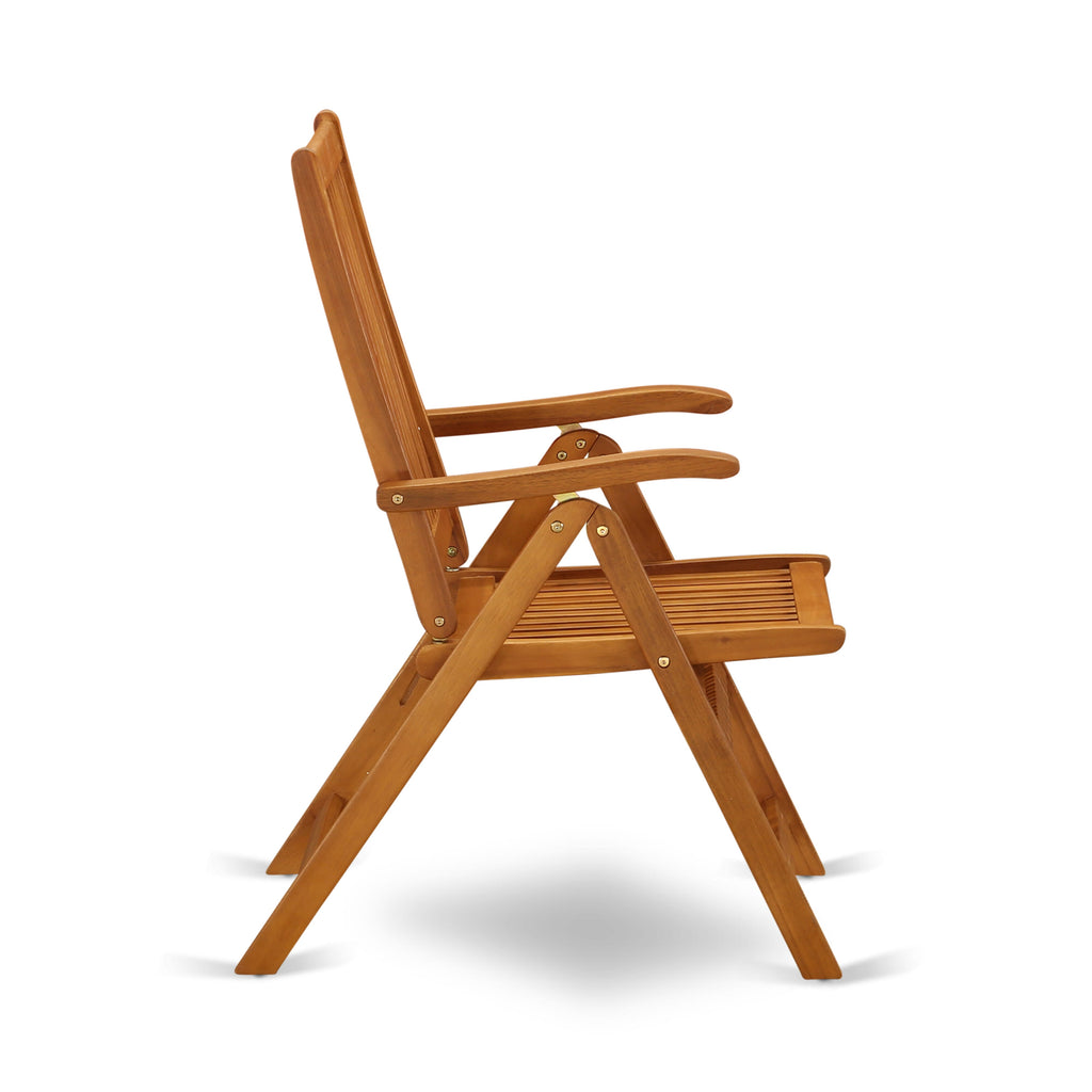 East West Furniture DECN5C5NA 5 Piece Outdoor Patio Dining Sets Includes a Rectangle Acacia Wood Table and 4 Folding Adjustable Arm Chairs