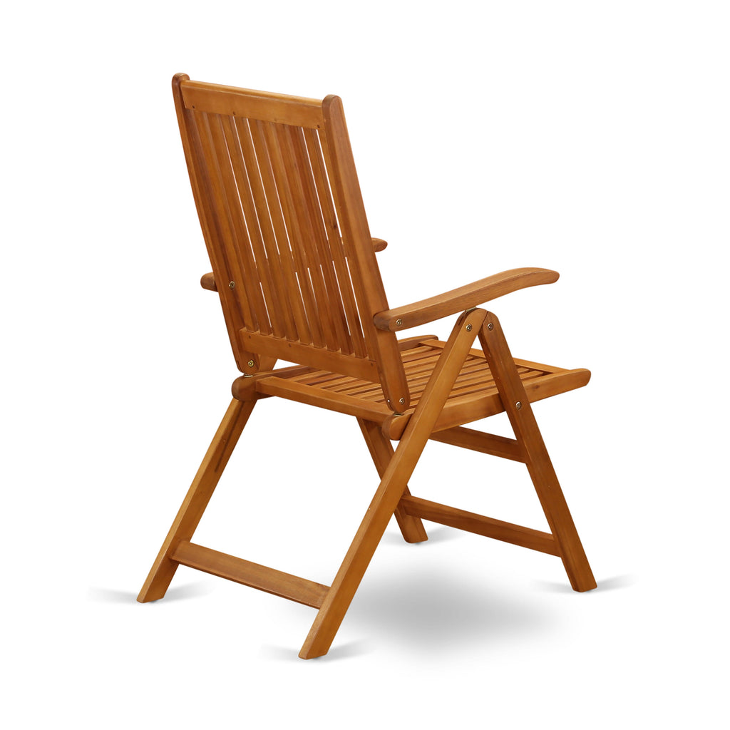 East West Furniture BCNC5NA Celina Outdoor Dining Adjustable Arm Chairs - Acacia Wood