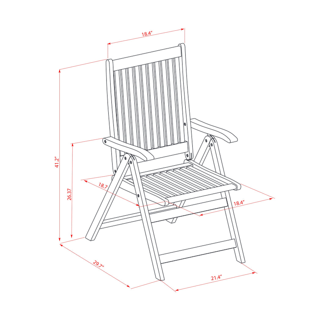 East West Furniture DECN5C5NA 5 Piece Outdoor Patio Dining Sets Includes a Rectangle Acacia Wood Table and 4 Folding Adjustable Arm Chairs
