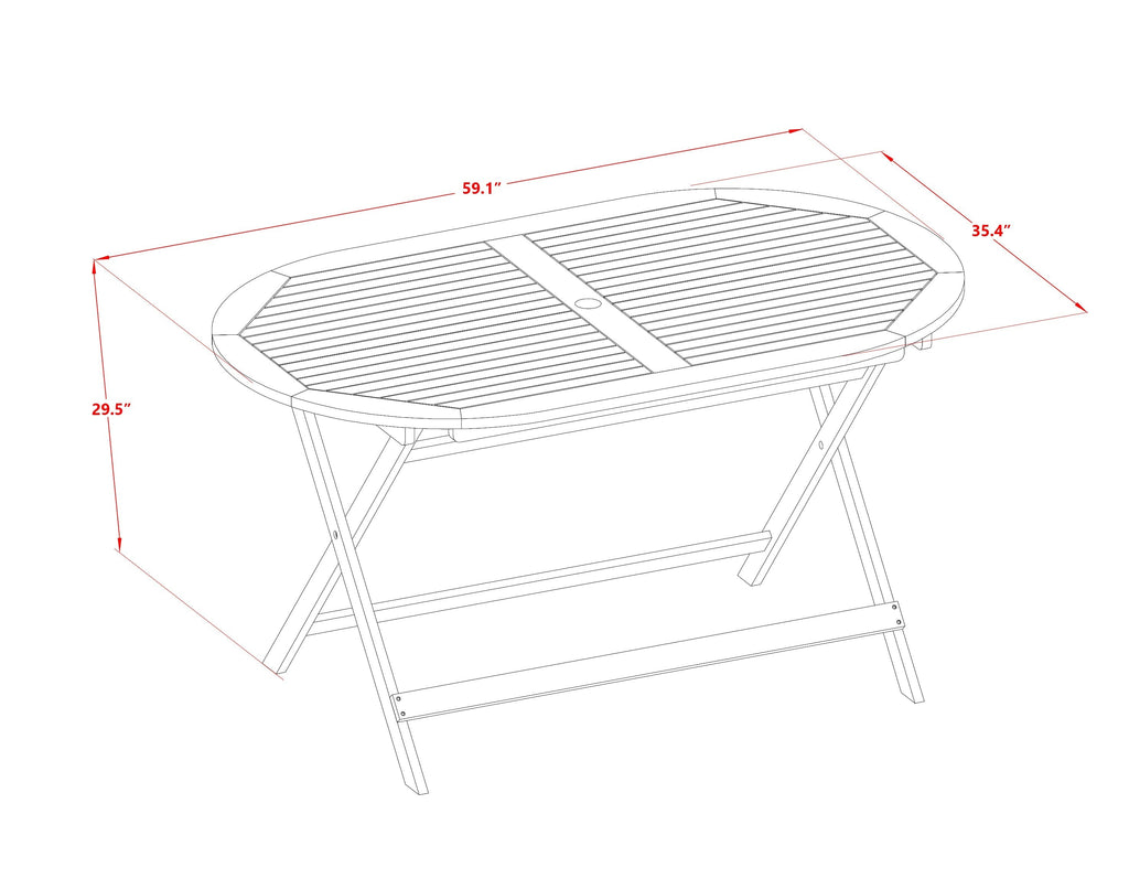 East West Furniture DIBS72CANA 7 Piece Patio Dining Set Consist of an Oval Outdoor Acacia Wood Table and 2 Folding Arm Chairs with 4 Side Chairs, 36x60 Inch, Natural Oil