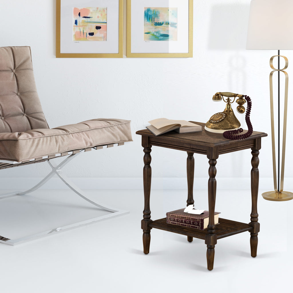 East West Furniture BF-07-ET Wood End Table with Open Storage Shelf - Modern Nightstand for Small Spaces, Stable and Sturdy Constructed - Distressed Jacobean Finish