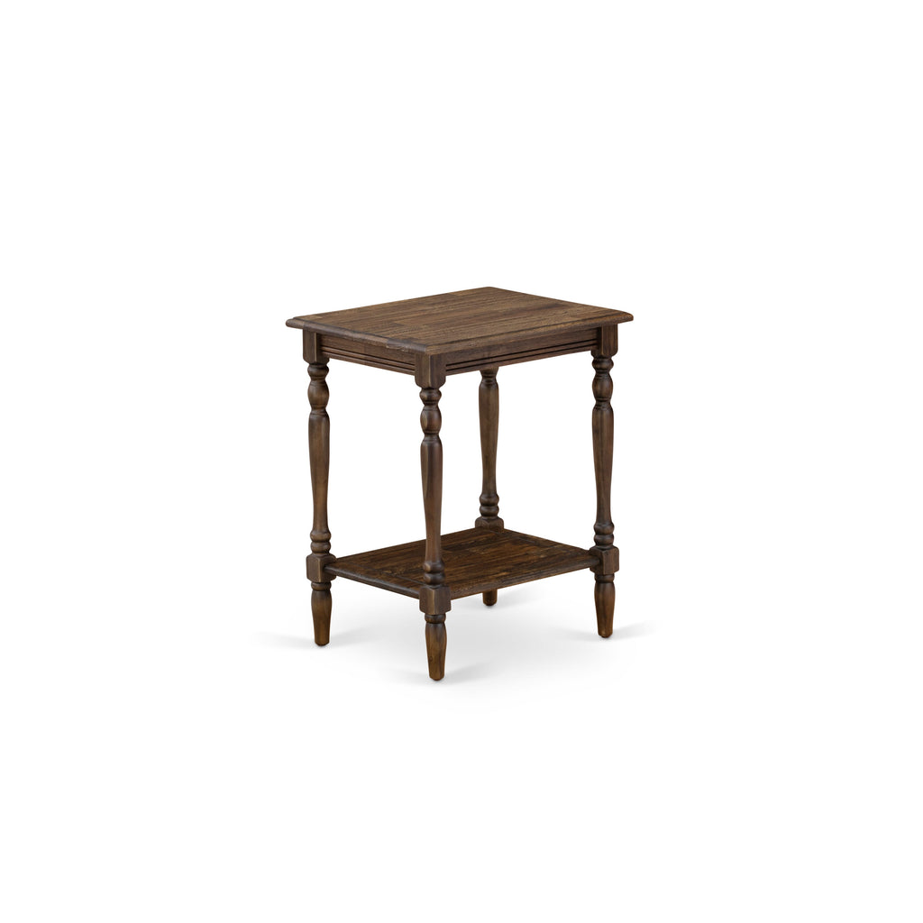 East West Furniture BF-07-ET Wood End Table with Open Storage Shelf - Modern Nightstand for Small Spaces, Stable and Sturdy Constructed - Distressed Jacobean Finish