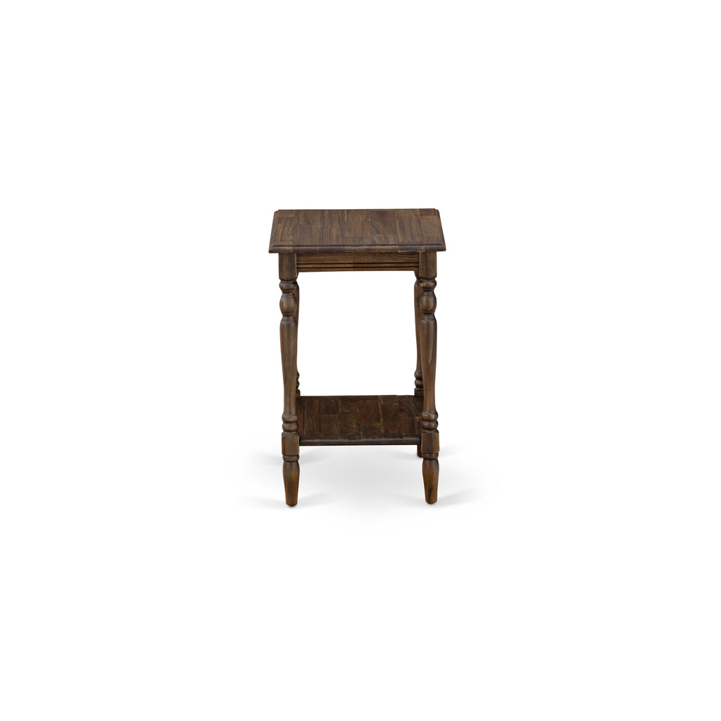 East West Furniture BF-07-ET Wood End Table with Open Storage Shelf - Modern Nightstand for Small Spaces, Stable and Sturdy Constructed - Distressed Jacobean Finish
