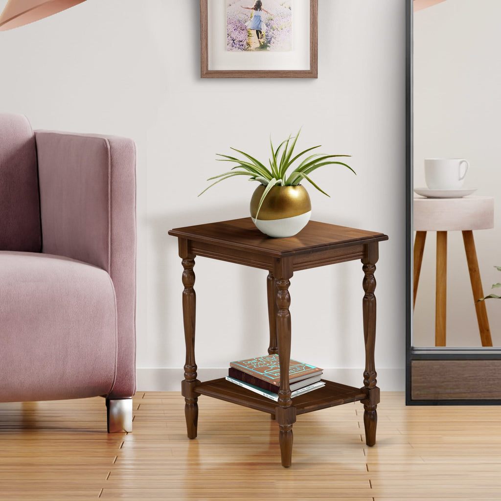 East West Furniture BF-08-ET End Table with Open Storage Shelf - Night Stand for Small Spaces, Stable and Sturdy Constructed - Antique Walnut Finish