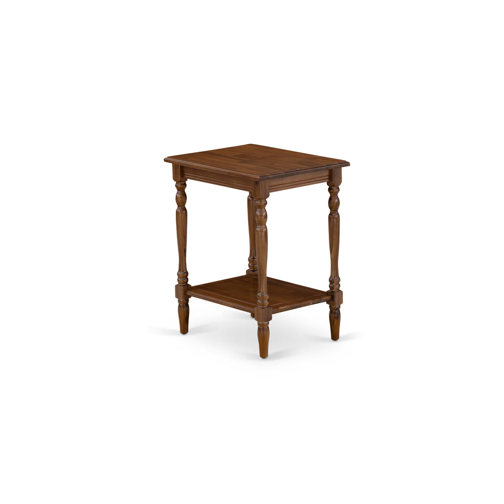 East West Furniture BF-08-ET End Table with Open Storage Shelf - Night Stand for Small Spaces, Stable and Sturdy Constructed - Antique Walnut Finish