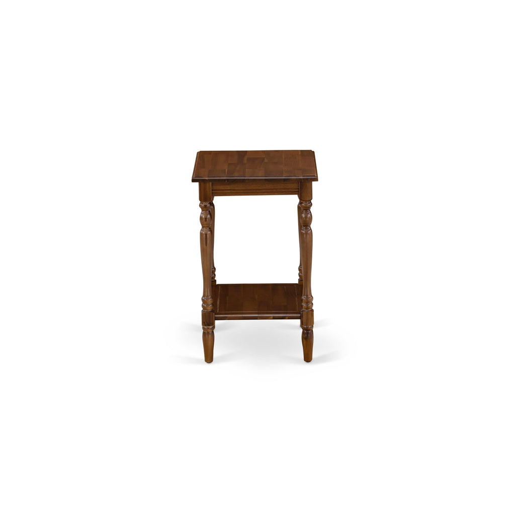 East West Furniture BF-08-ET End Table with Open Storage Shelf - Night Stand for Small Spaces, Stable and Sturdy Constructed - Antique Walnut Finish