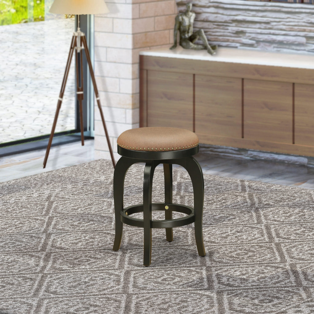 East West Furniture SB024-15277 Bedford Counter Height Barstool - Round Shape Brown Roast PU Leather Upholstered Backless Chairs