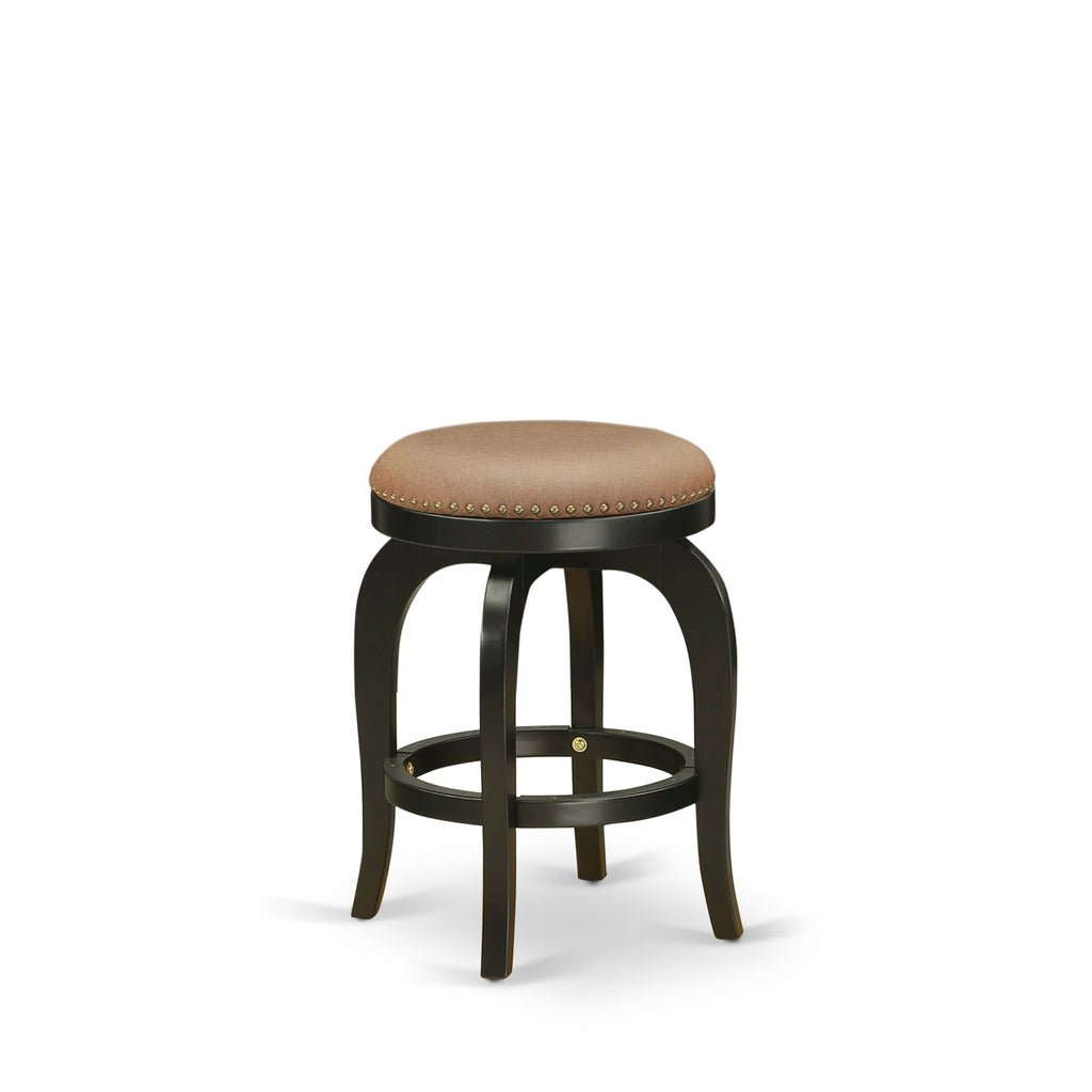 East West Furniture SB024-15277 Bedford Counter Height Barstool - Round Shape Brown Roast PU Leather Upholstered Backless Chairs