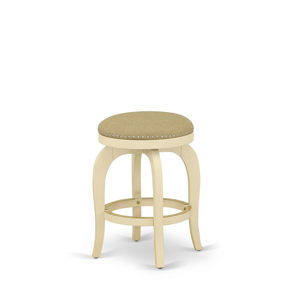 East West Furniture SB024-24347 Bedford Counter-Height Bar Stool - Round Shape Sandalwood PU Leather Upholstered Pub Height Backless Chairs