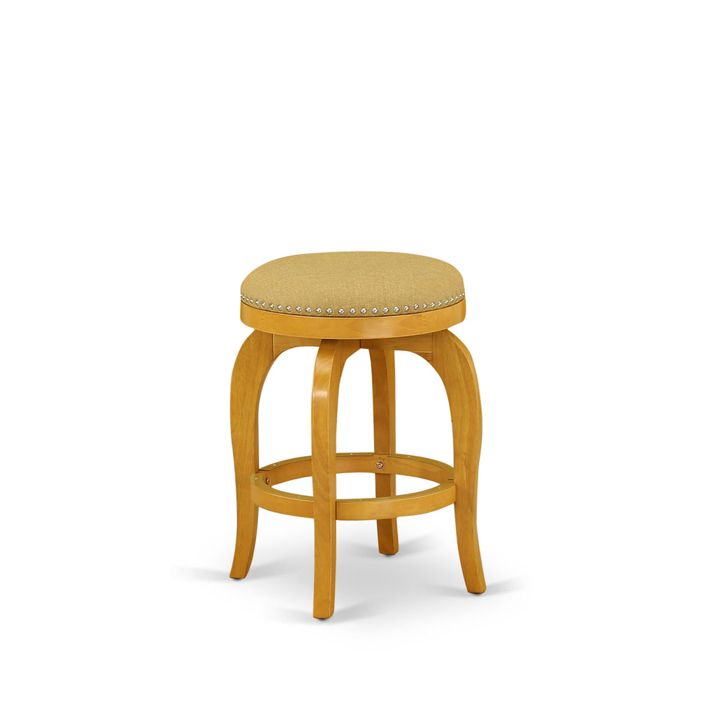 East West Furniture SB024-76446 Bedford Counter Height Stool - Round Shape Vegas Gold PU Leather Upholstered Kitchen Counter Backless Chairs