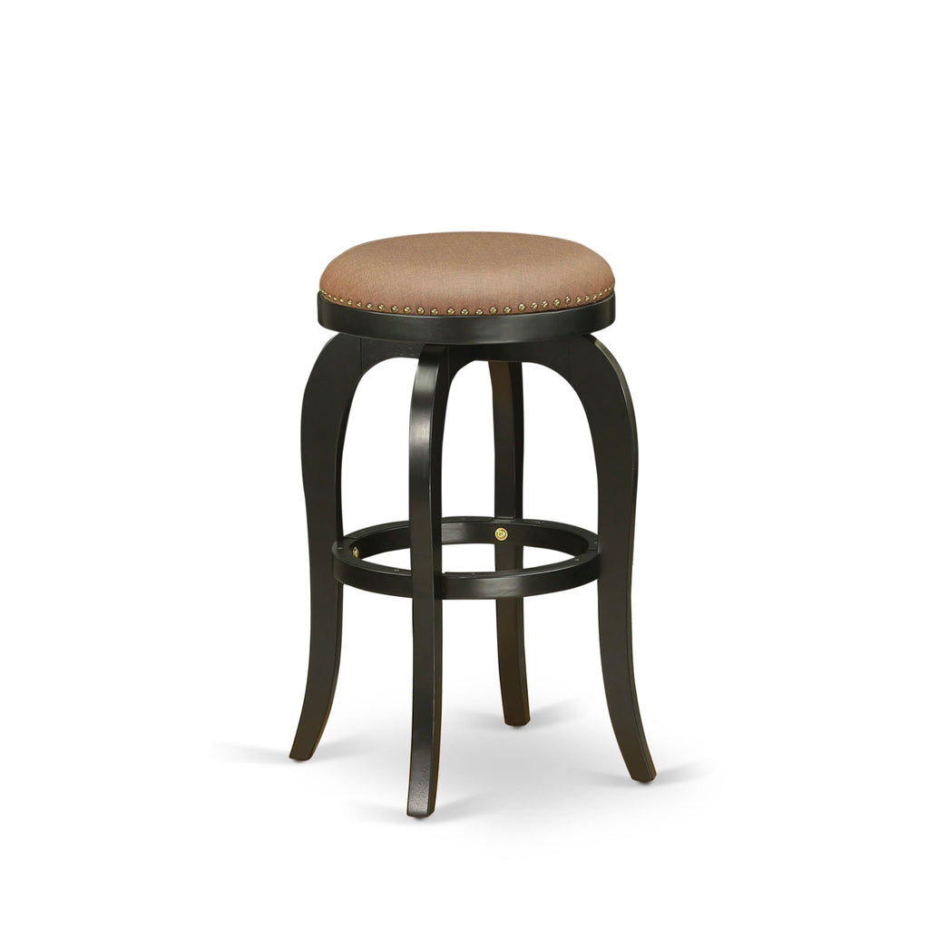 East West Furniture SB030-28677 Bedford Counter Height Barstool - Round Shape Brown Roast PU Leather Upholstered Pub Height Backless Chairs