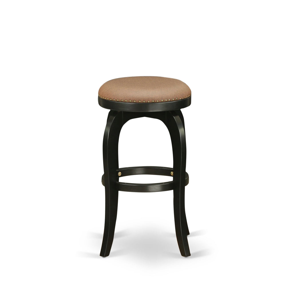 East West Furniture SB030-28677 Bedford Counter Height Barstool - Round Shape Brown Roast PU Leather Upholstered Pub Height Backless Chairs
