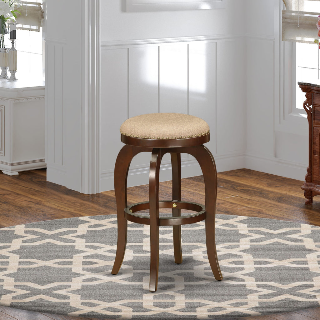 East West Furniture SB030-41854 Bedford Counter Height Stool - Round Shape Mocha PU Leather Upholstered Pub Height Backless Chairs