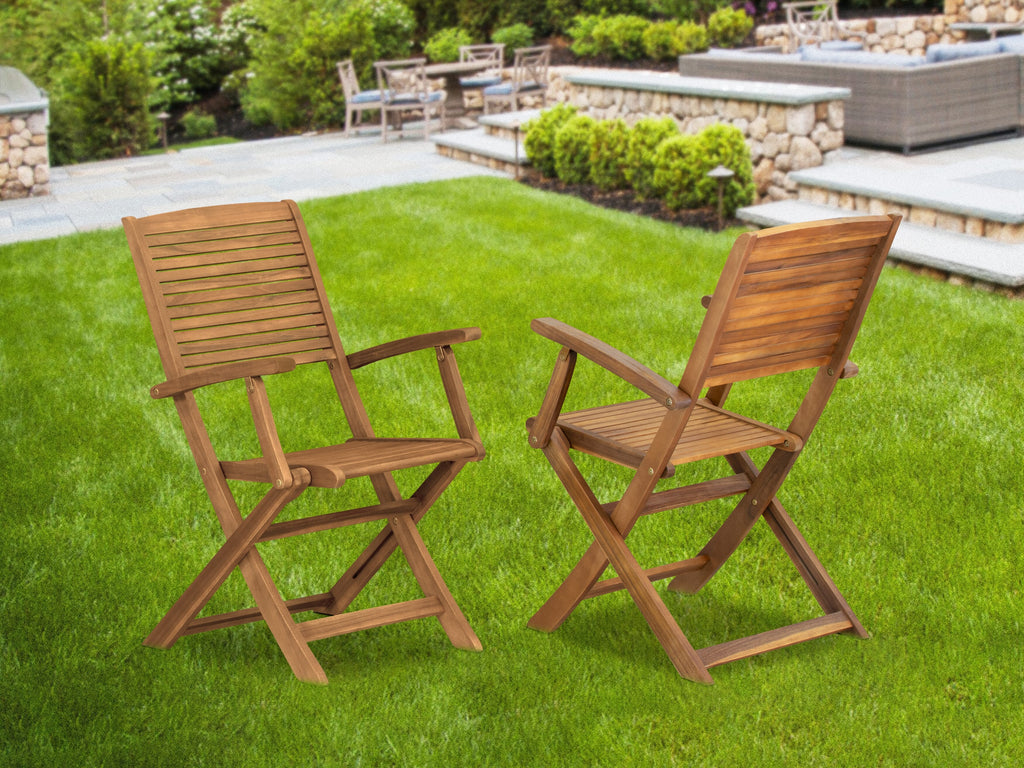 East West Furniture DEHD5CANA 5 Piece Patio Garden Table Set Includes a Rectangle Outdoor Acacia wood Dining Table and 4 Folding Arm Chairs, 40x72 Inch, Natural Oil