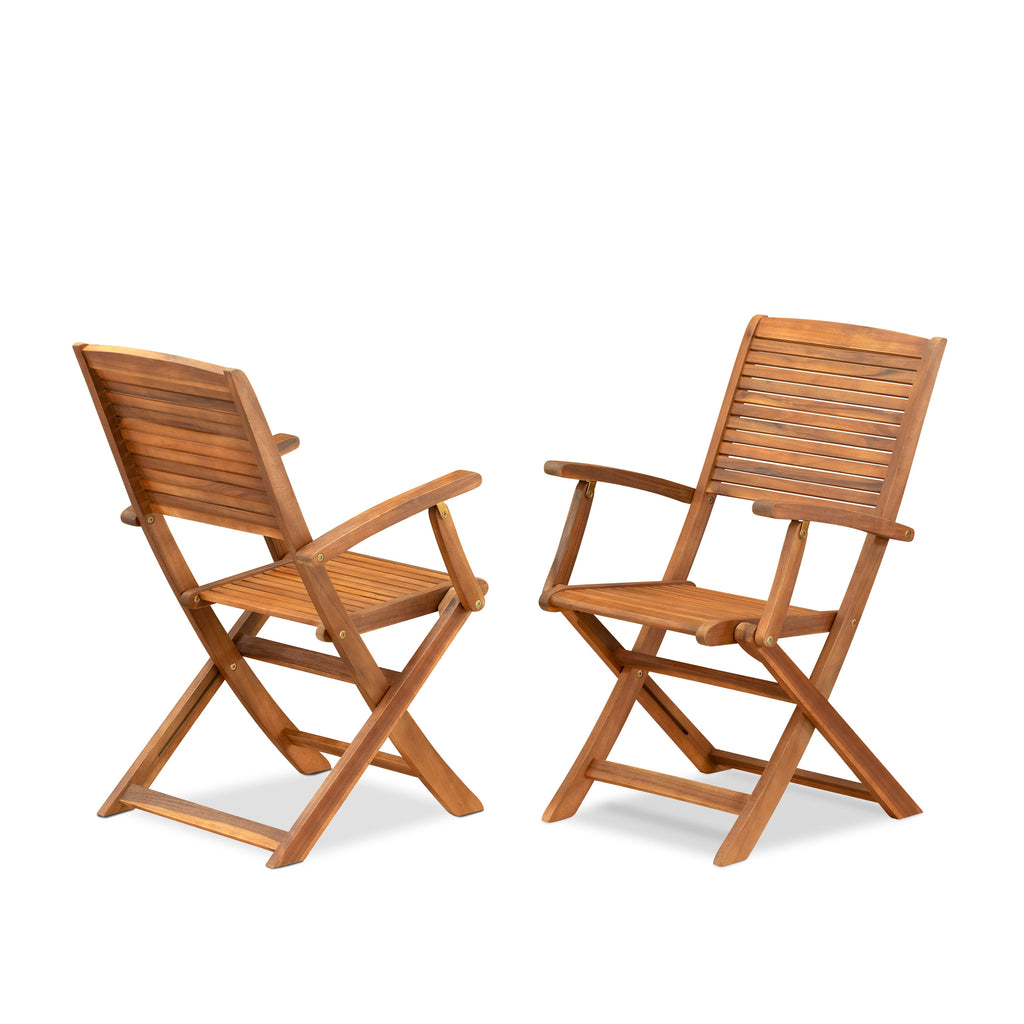 East West Furniture DEHD9CANA 9 Piece Outdoor Patio Dining Sets Contains a Rectangle Acacia wood Table and 8 Folding Arm Chairs, 40x72 Inch, Natural Oil