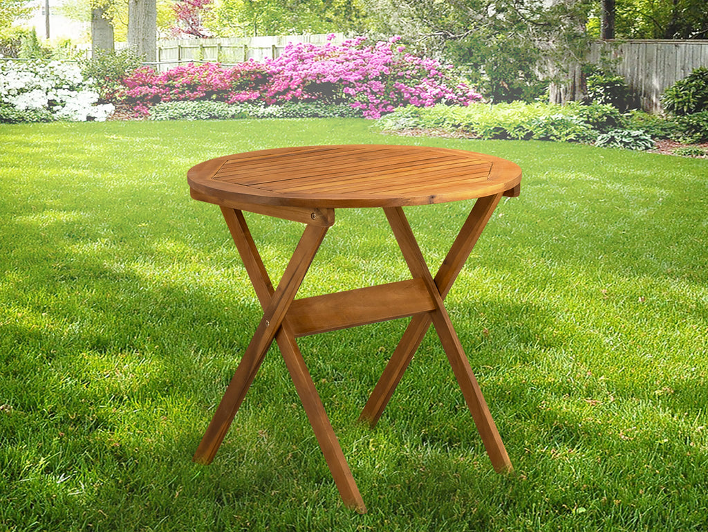 East West Furniture BMNTDNA Marion Round Table made of Acacia wood in Natural Oil finish