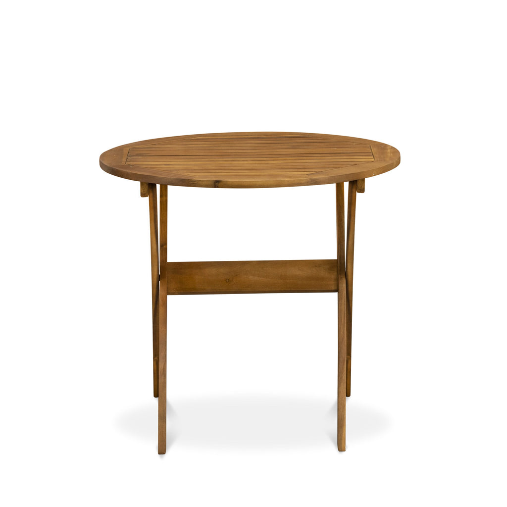 East West Furniture BMNTDNA Marion Round Table made of Acacia wood in Natural Oil finish