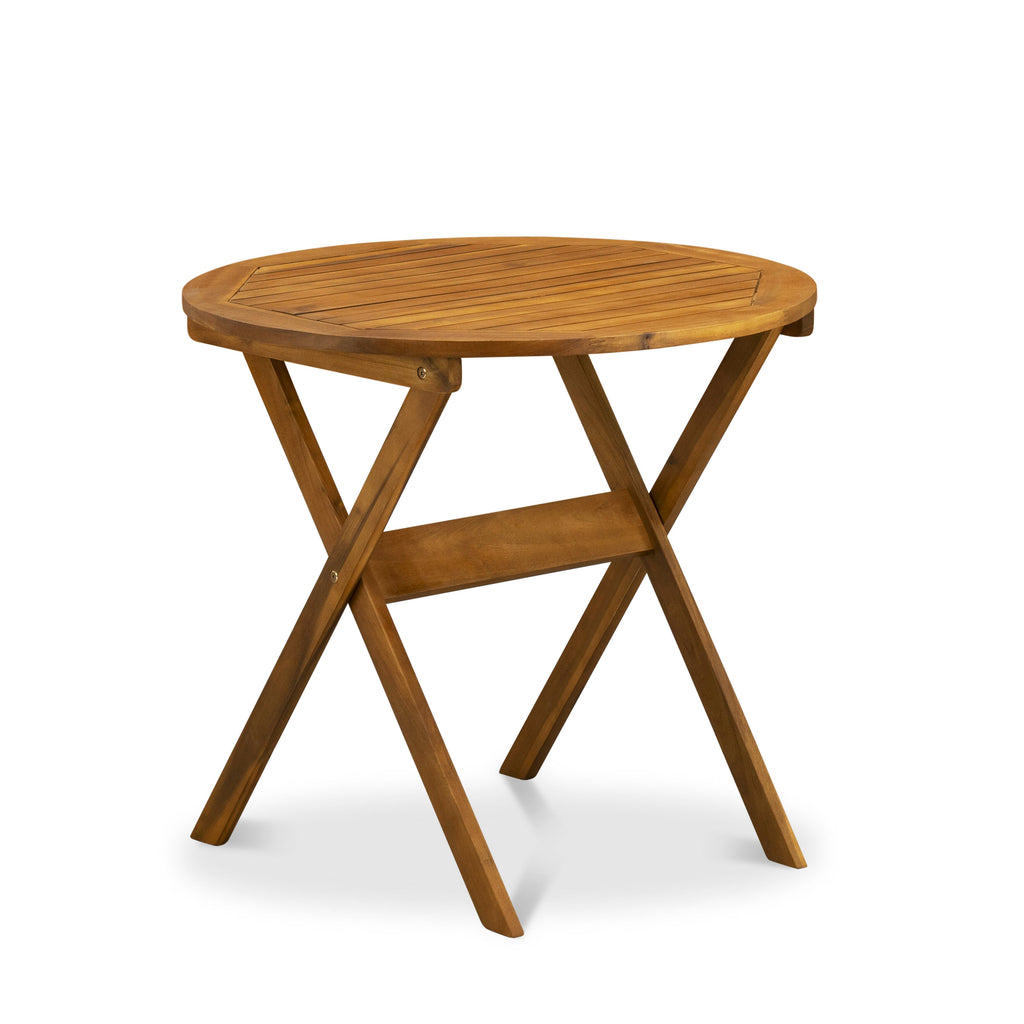 East West Furniture BMNTDNA Marion Round Table made of Acacia wood in Natural Oil finish
