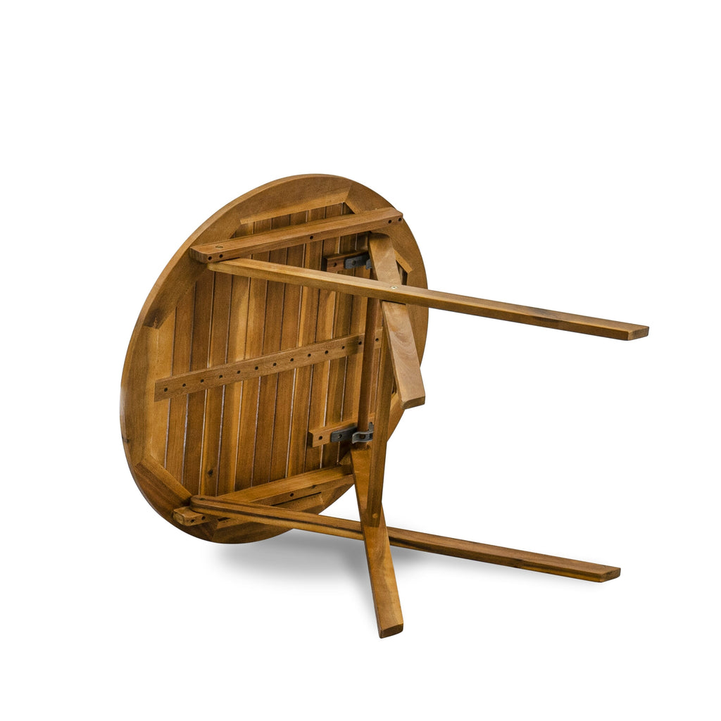 East West Furniture BMNTDNA Marion Round Table made of Acacia wood in Natural Oil finish