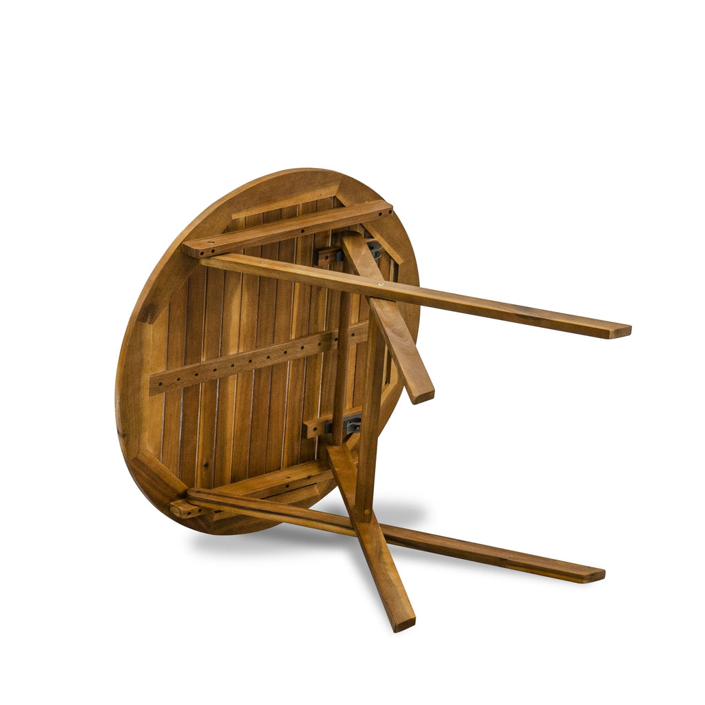 East West Furniture BMNTDNA Marion Round Table made of Acacia wood in Natural Oil finish