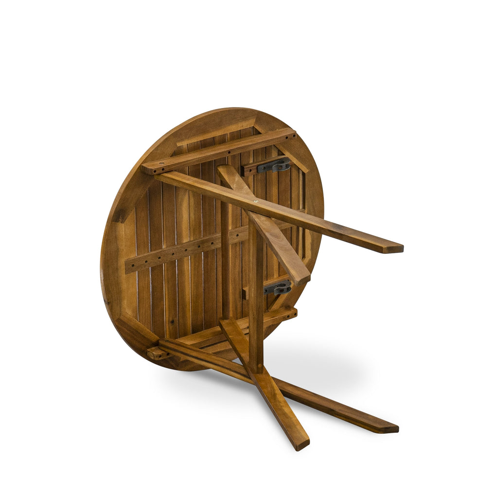 East West Furniture BMNTDNA Marion Round Table made of Acacia wood in Natural Oil finish